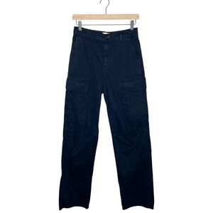 Zara Womens High Rise Wide‎ Leg Utility Carpenter Pants Dark Navy Blue 2